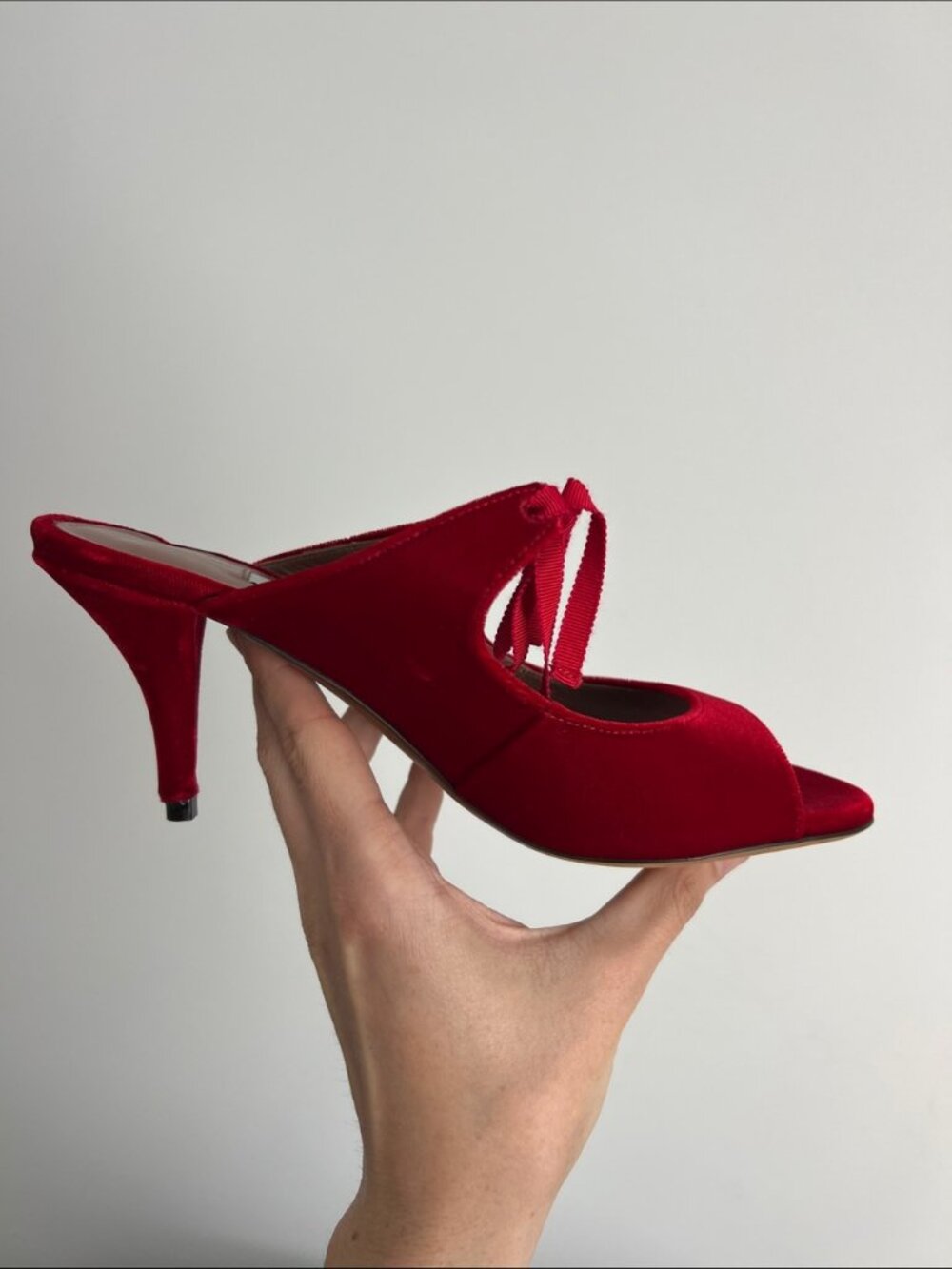Tabitha Simmons Helene Red Velvet Peep Toe Mules Heels Made in Italy EU 37 /US 7